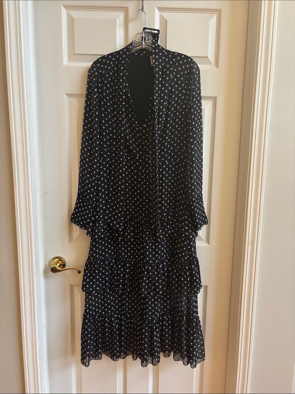 Alexis Black and White Polka Dot Tiered Midi Dress